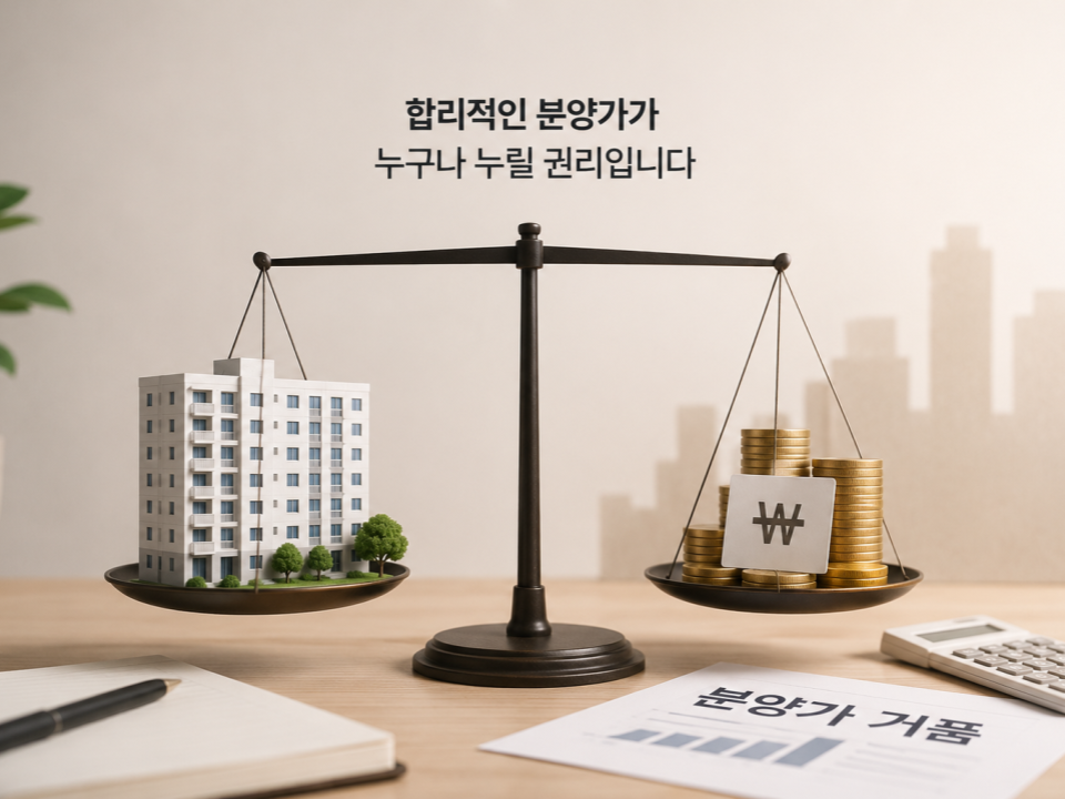 합리적인 분양가가 누구나 누릴 권리임을 표현한 저울 이미지